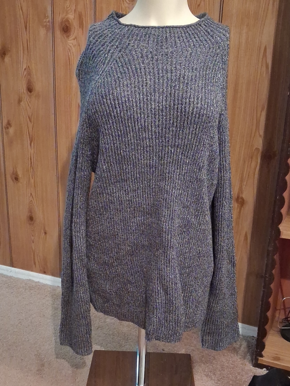 Men's Gray Ribbed Knit Sweater - Casual Crewneck